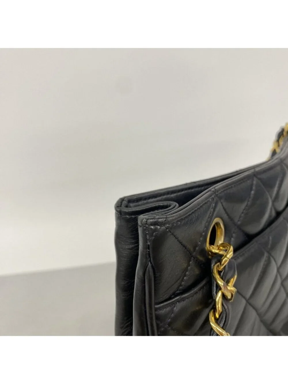Chanel Chain Tote Quilted Lambskin Black Gold